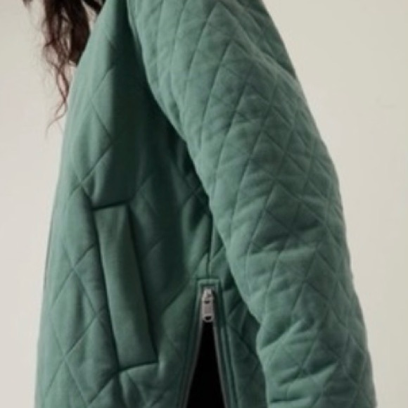 Athleta Women Jacket M Retroplush Bomber Jacket Teal Full Zip Up Quilted Green - Picture 6 of 16